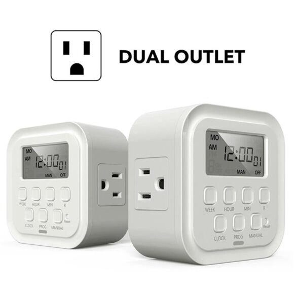 Heavy Duty Digital Timer, Dual Outlet,On/Off Programs 3-Prong Programmable Timer - Picture 2 of 7